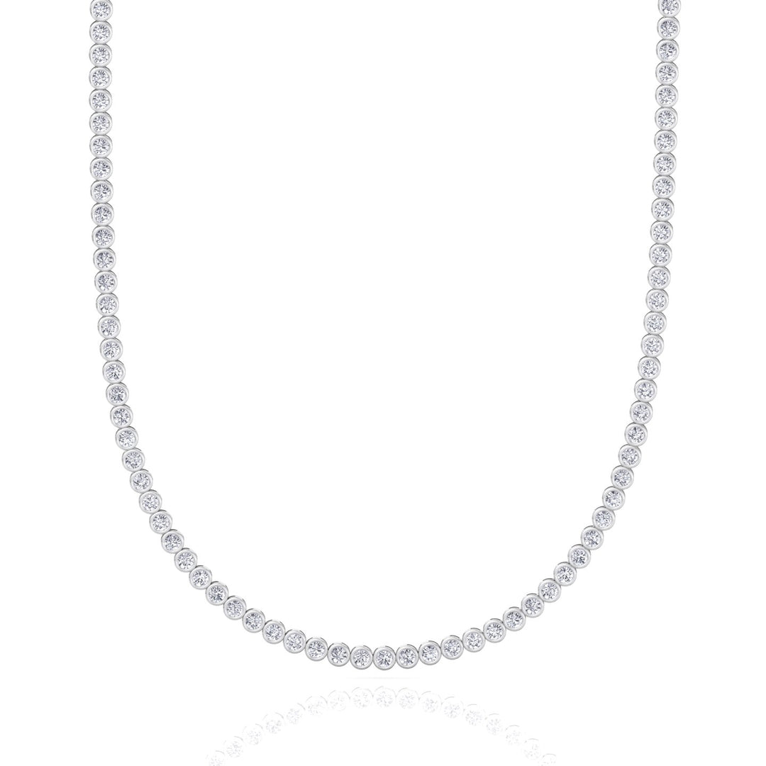 Bezel Set Natural Diamond Tennis Necklace 14K Solid Gold