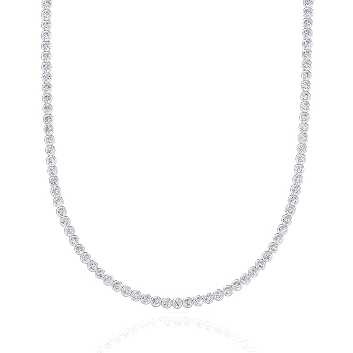 Bezel Set Natural Diamond Tennis Necklace 14K Solid Gold