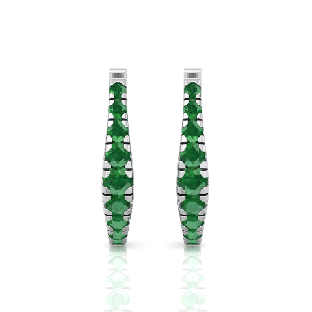 Natural Green Emerald Graduated Round Shape Huggie Hoop Earrings  WG 4