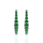 Natural Green Emerald Graduated Round Shape Huggie Hoop Earrings  WG 4