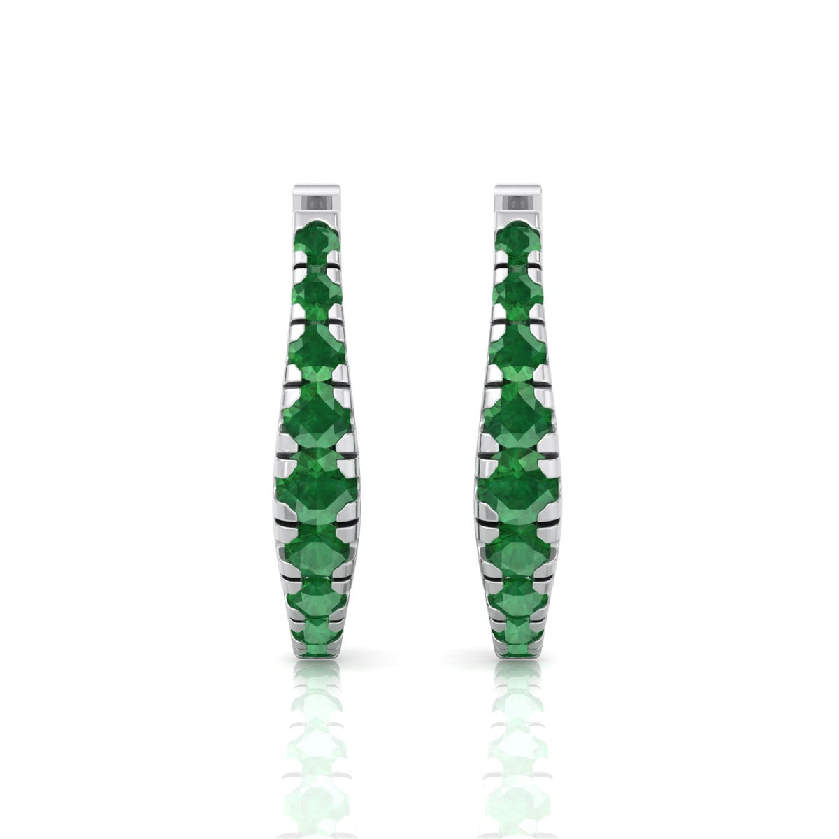Natural Green Emerald Graduated Round Shape Huggie Hoop Earrings  WG 4