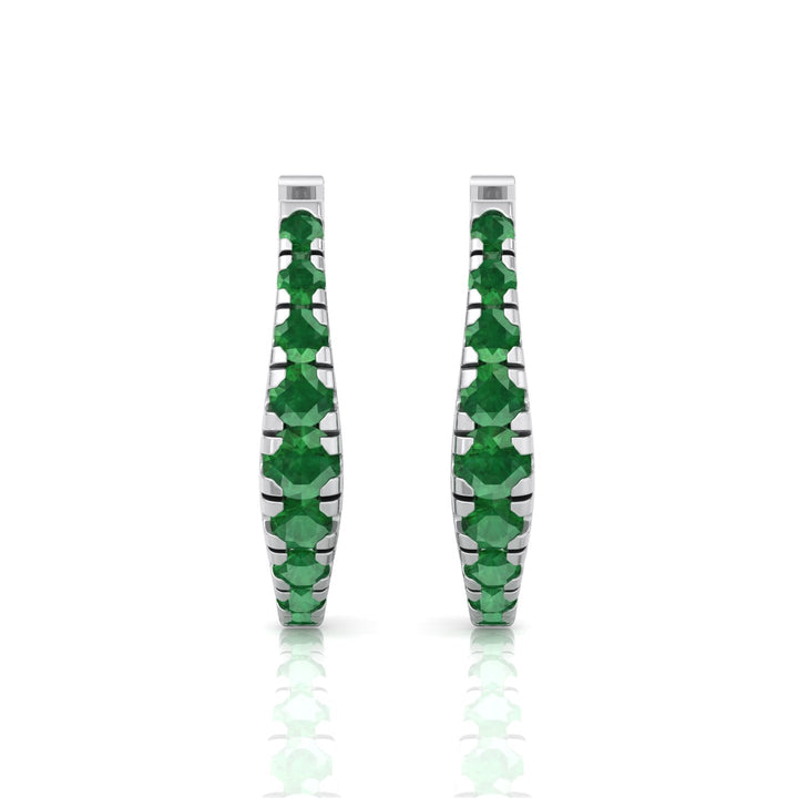 Natural Green Emerald Graduated Round Shape Huggie Hoop Earrings  WG 4