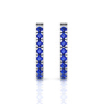 Natural Blue Sapphire Round Shape Huggie Hoop Earrings White Gold 18K