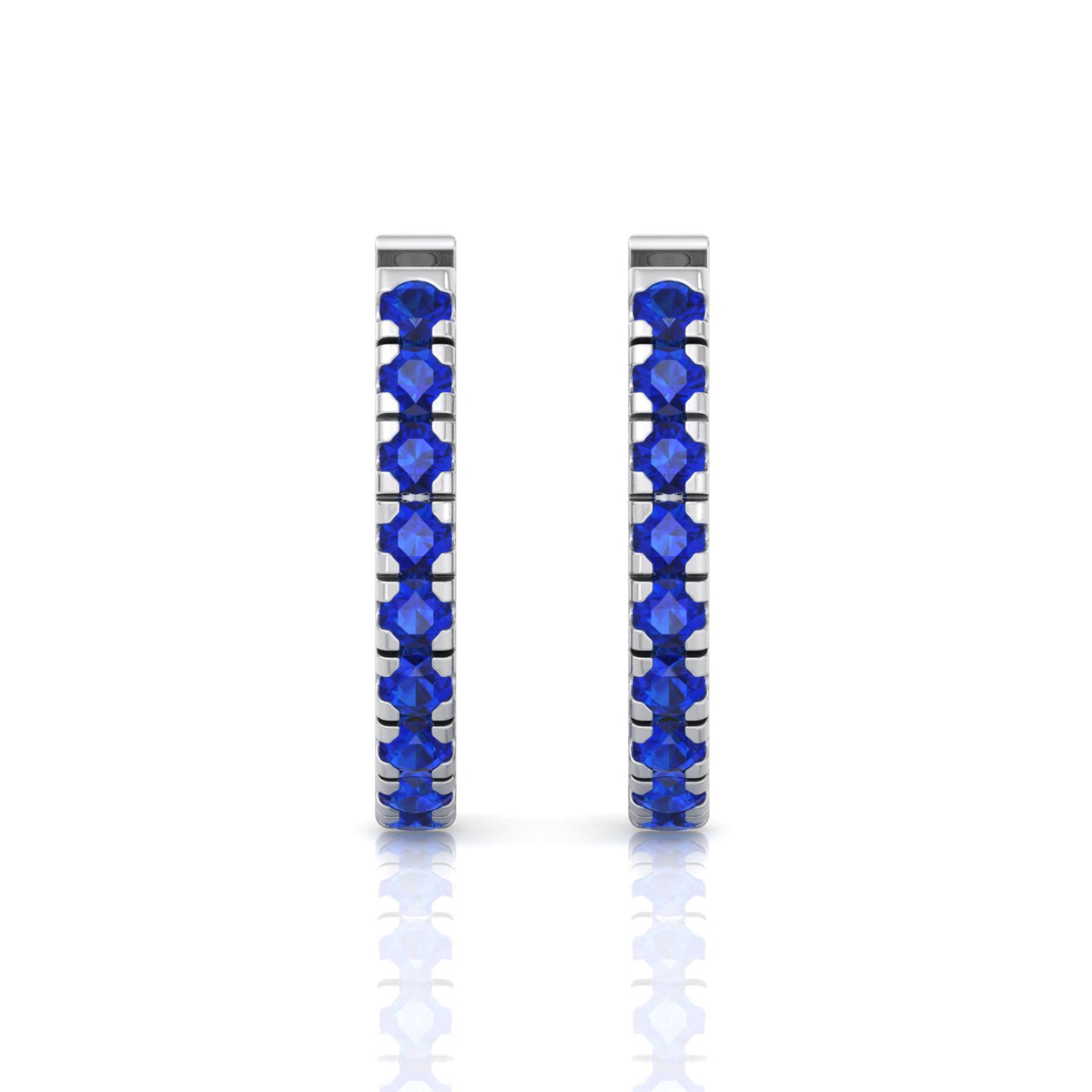 Natural Blue Sapphire Round Shape Huggie Hoop Earrings White Gold 18K