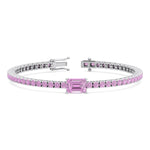 Pierra - Single Stone Emerald Shape Natural Pink Sapphire Tennis Bracelet - Gem Jewelers Co