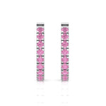 Natural Pink Sapphire Round Shape Huggie Hoop Earrings White Gold 2