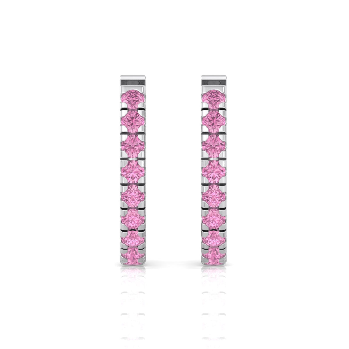 Natural Pink Sapphire Round Shape Huggie Hoop Earrings White Gold 2