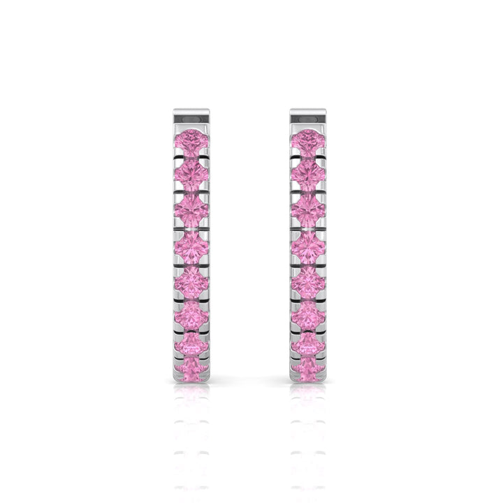 Natural Pink Sapphire Round Shape Huggie Hoop Earrings White Gold 2