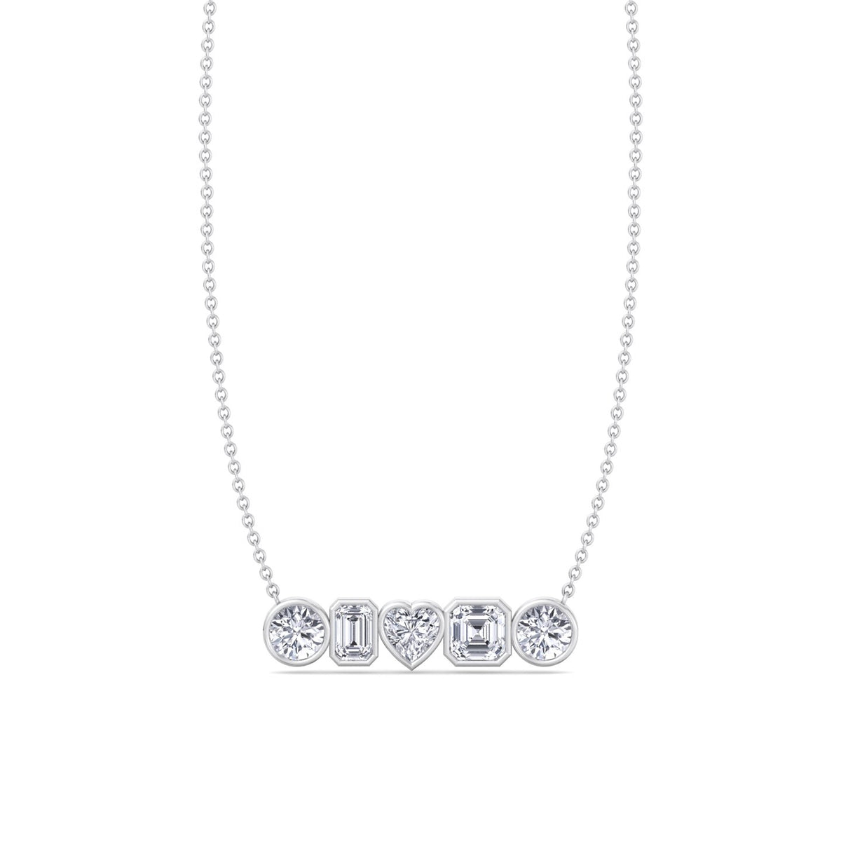 Bezel-Set Multi-Shape-Diamond-Pendant-Solid-White-Gold