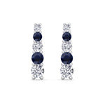 Graduated Natural Diamond and Blue Sapphire Climber Earrings-14K-18K-White Gold