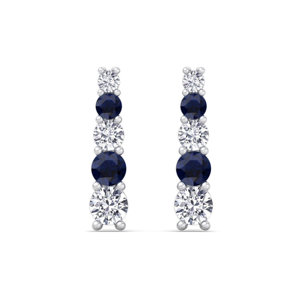 Graduated Natural Diamond and Blue Sapphire Climber Earrings-14K-18K-White Gold