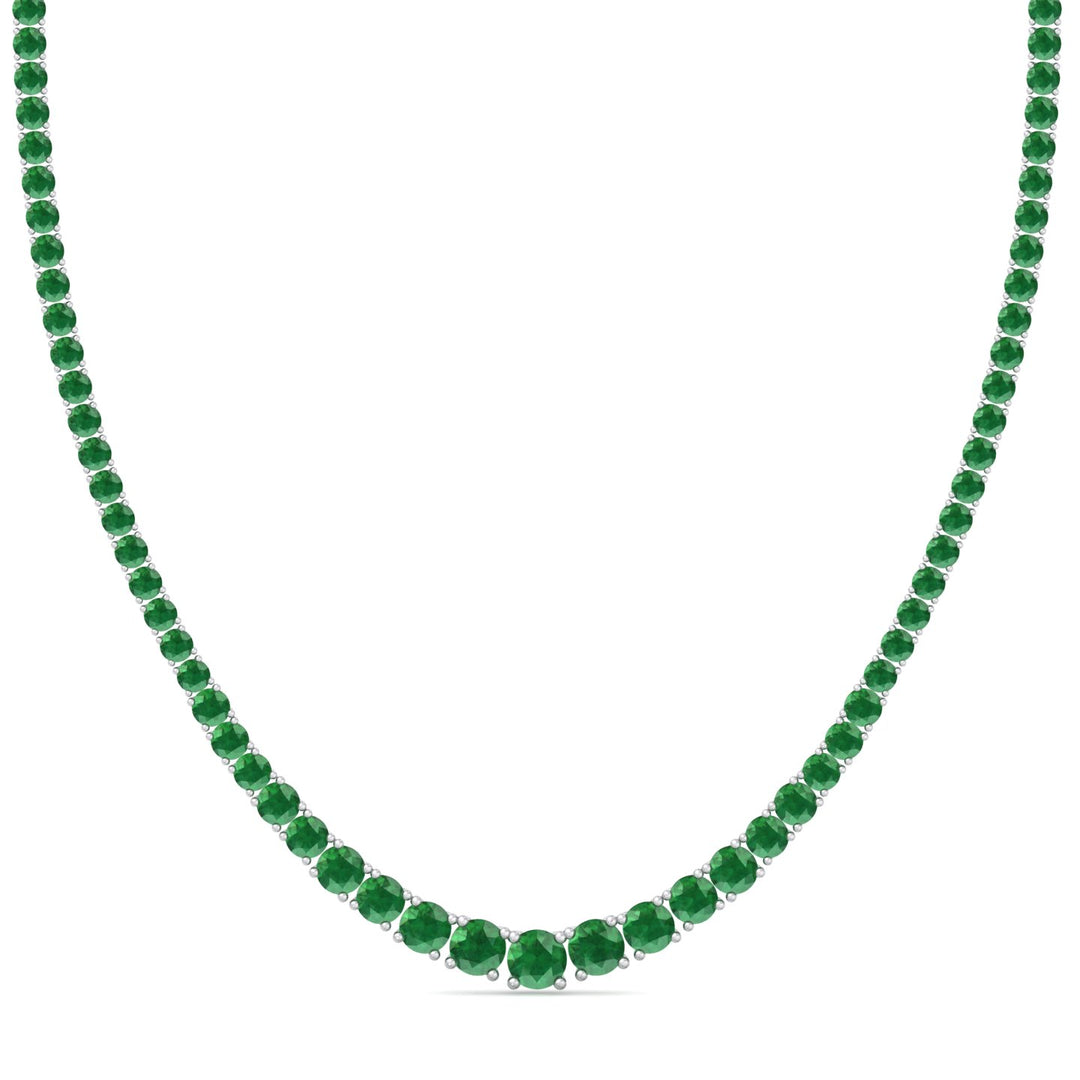4 Prong Graduated Natural Green Emerald Tennis Necklace White Gold 18K