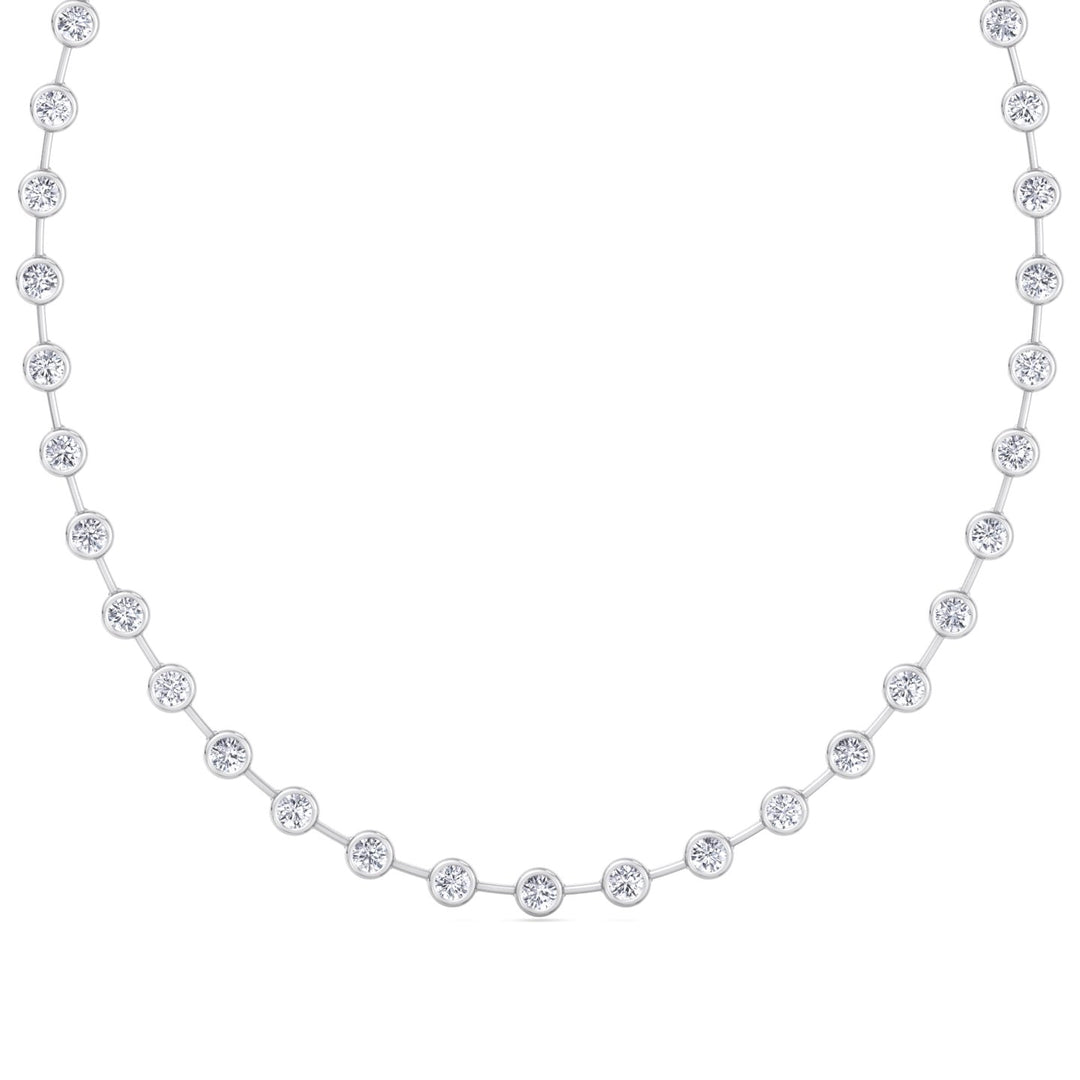 Bezel Set Round Natural Diamond Bar Necklace White Gold 18K