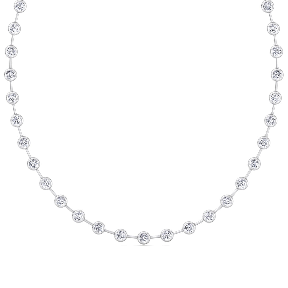Bezel Set Round Natural Diamond Bar Necklace White Gold 18K