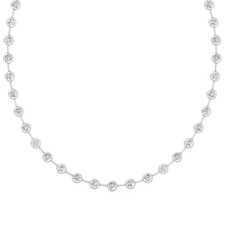 Bezel Set Round Natural Diamond Bar Necklace White Gold 18K