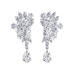 Cluster Marquise and Pear Shape Natural Diamond Drop Earrings White Gold 14K