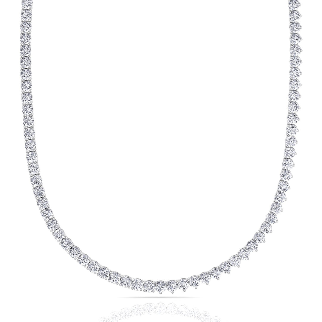 Double Setting Natural Diamond Tennis Necklace (3-Prong & 4-Prong) in 14K Solid Gold White 8CT