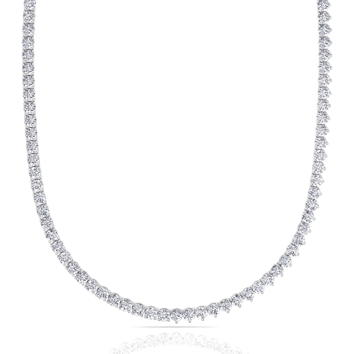 Double Setting Natural Diamond Tennis Necklace (3-Prong & 4-Prong) in 14K Solid Gold White 8CT