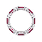 Alternating Natural Emerald Shape Red Ruby and Round Shape Diamond Eternity Band White Gold