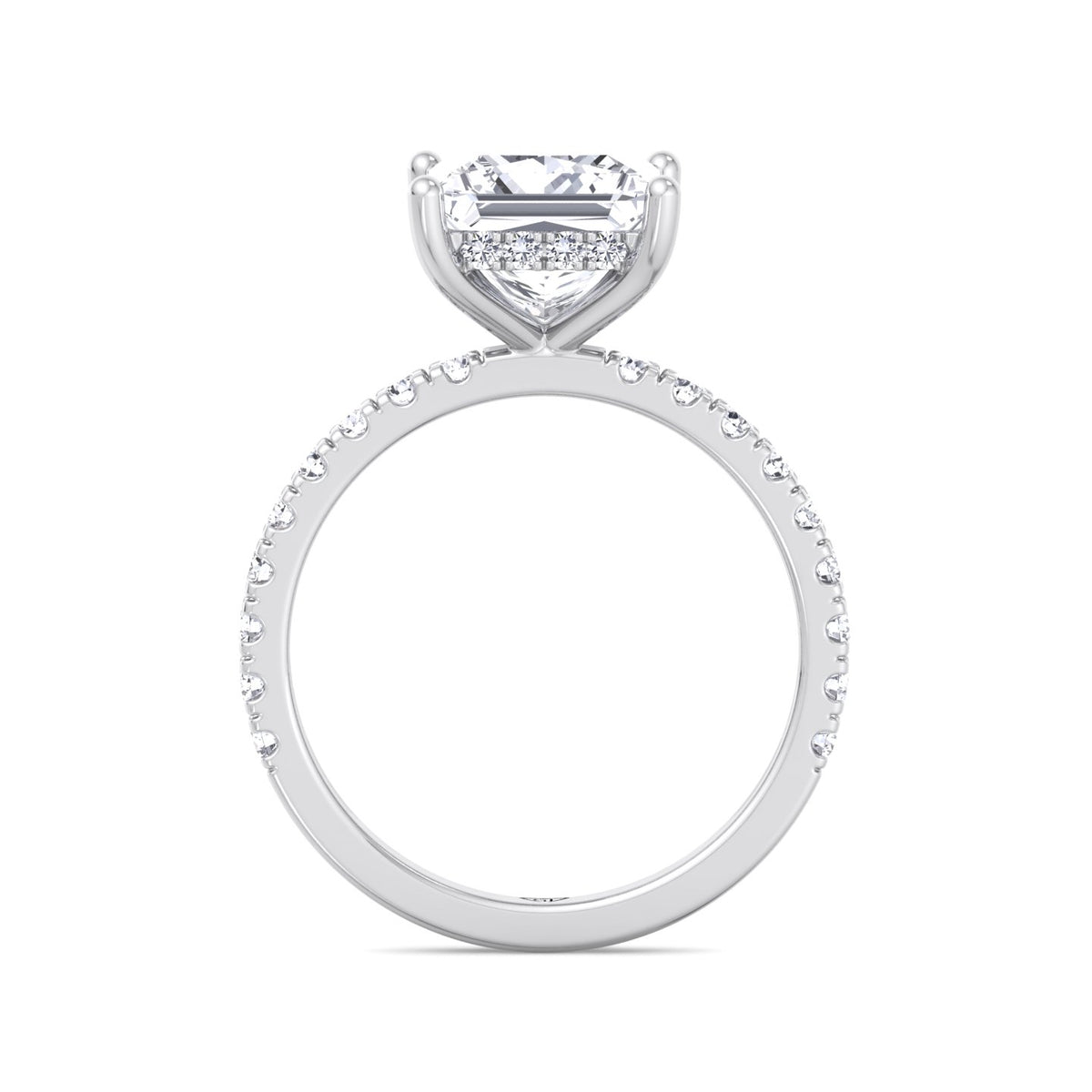 Madella - Princess Shape Hidden Halo Diamond Engagement Ring with Pave Band - Gem Jewelers Co