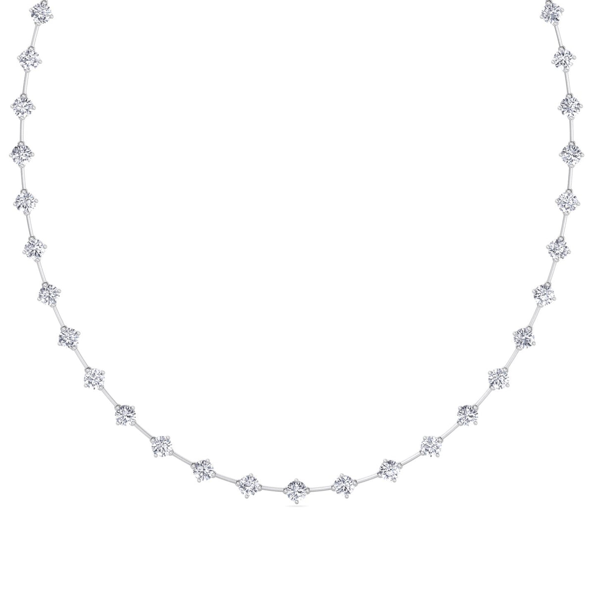 4-Prong Round Natural Diamond Bar Necklace White Gold  18K