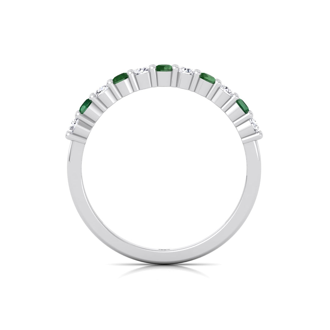 0.70CT Round Alternating Natural Green Emerald and Diamonds Halfway Eternity Band