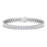 Bezel set oval natural diamond tennis bracelet 14K white gold