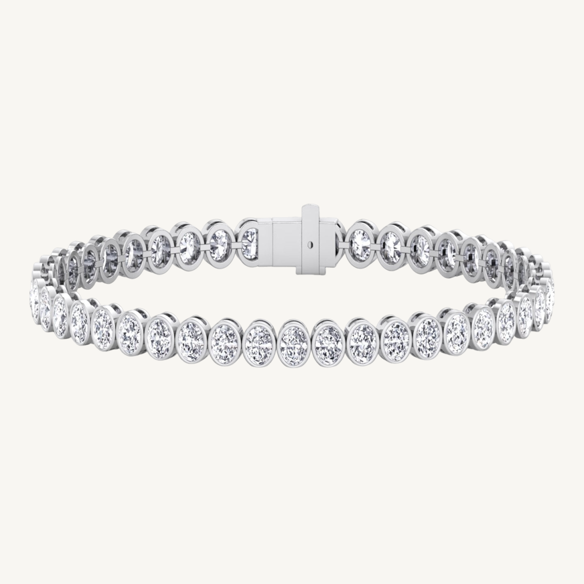 Bezel Set Oval Shape Natural Diamond Tennis Bracelet