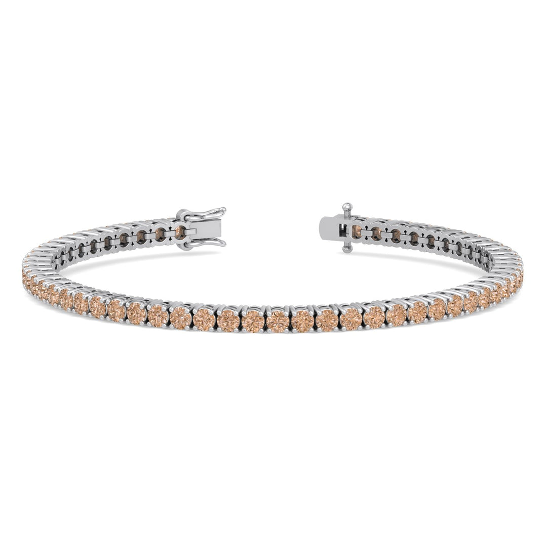 4 Prong Champagne Diamond Tennis Bracelet 18K Solid Gold