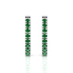 Natural Green Emerald Round Shape Huggie Hoop Earrings White Gold 18K 1