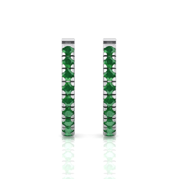 Natural Green Emerald Round Shape Huggie Hoop Earrings White Gold 18K 1