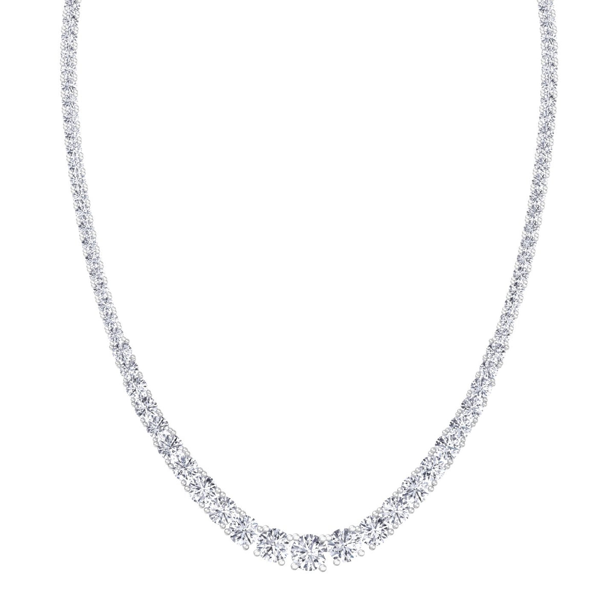 Adjustable 4-Prong Graduated Natural Diamond Tennis Necklace White Gold 18K