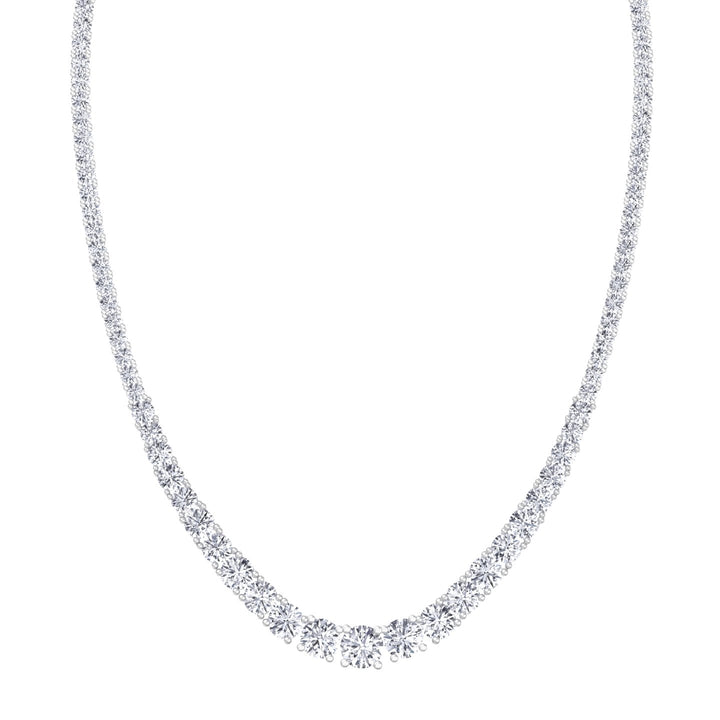 Adjustable 4-Prong Graduated Natural Diamond Tennis Necklace White Gold 18K