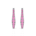 Natural Pink Sapphire Graduated Round Shape Huggie Hoop Earrings WG 3