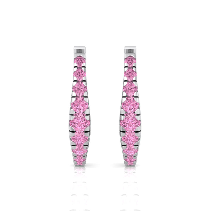 Natural Pink Sapphire Graduated Round Shape Huggie Hoop Earrings WG 3