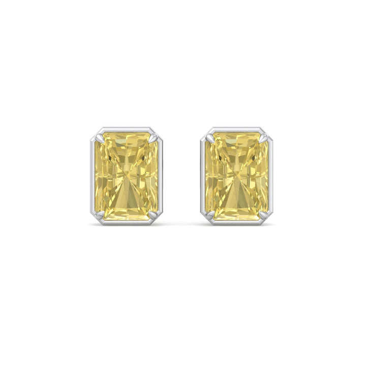 Natural Fancy Yellow Radiant Cut Diamond Studs White Gold 18K
