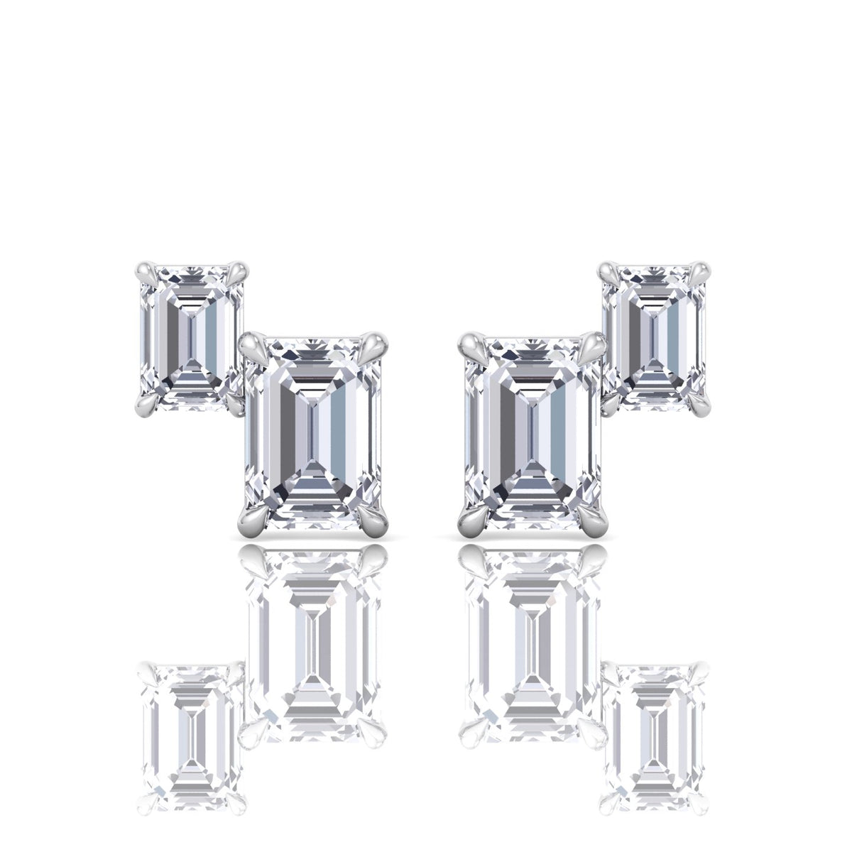 Double Emerald Shape Natural Diamond Studs-1.4CT-Platinum