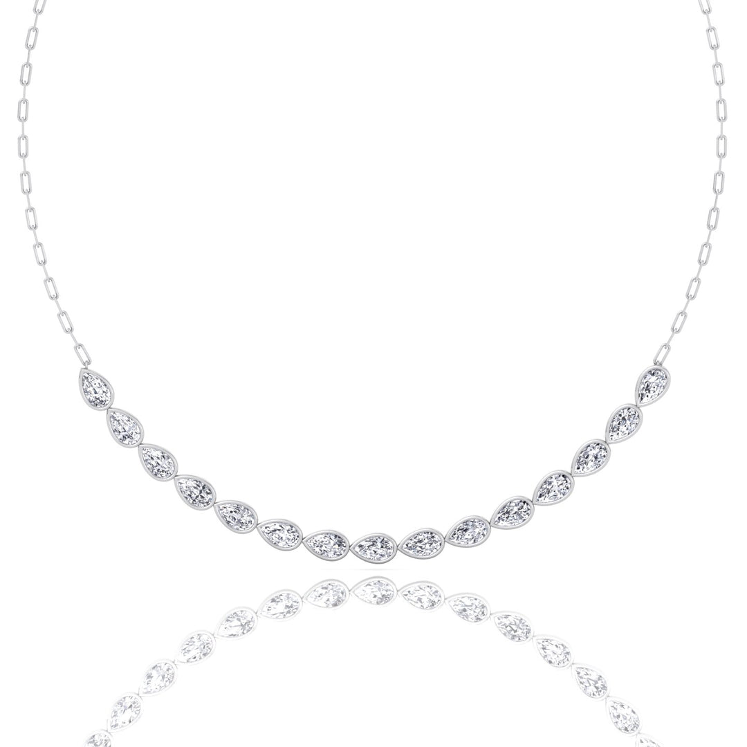 Paper Clip and Pear Shape Bezel Set Diamond Tennis Necklace White Gold 18K