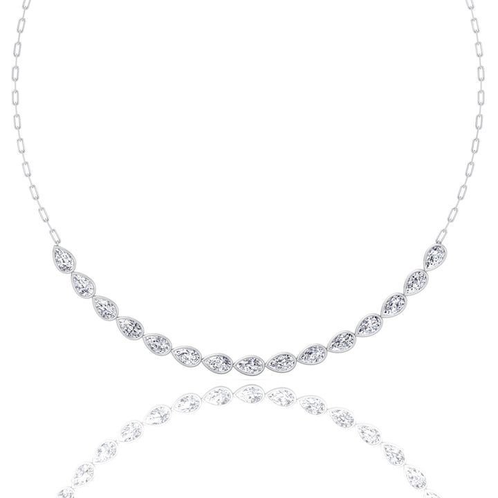Paper Clip and Pear Shape Bezel Set Diamond Tennis Necklace White Gold 18K