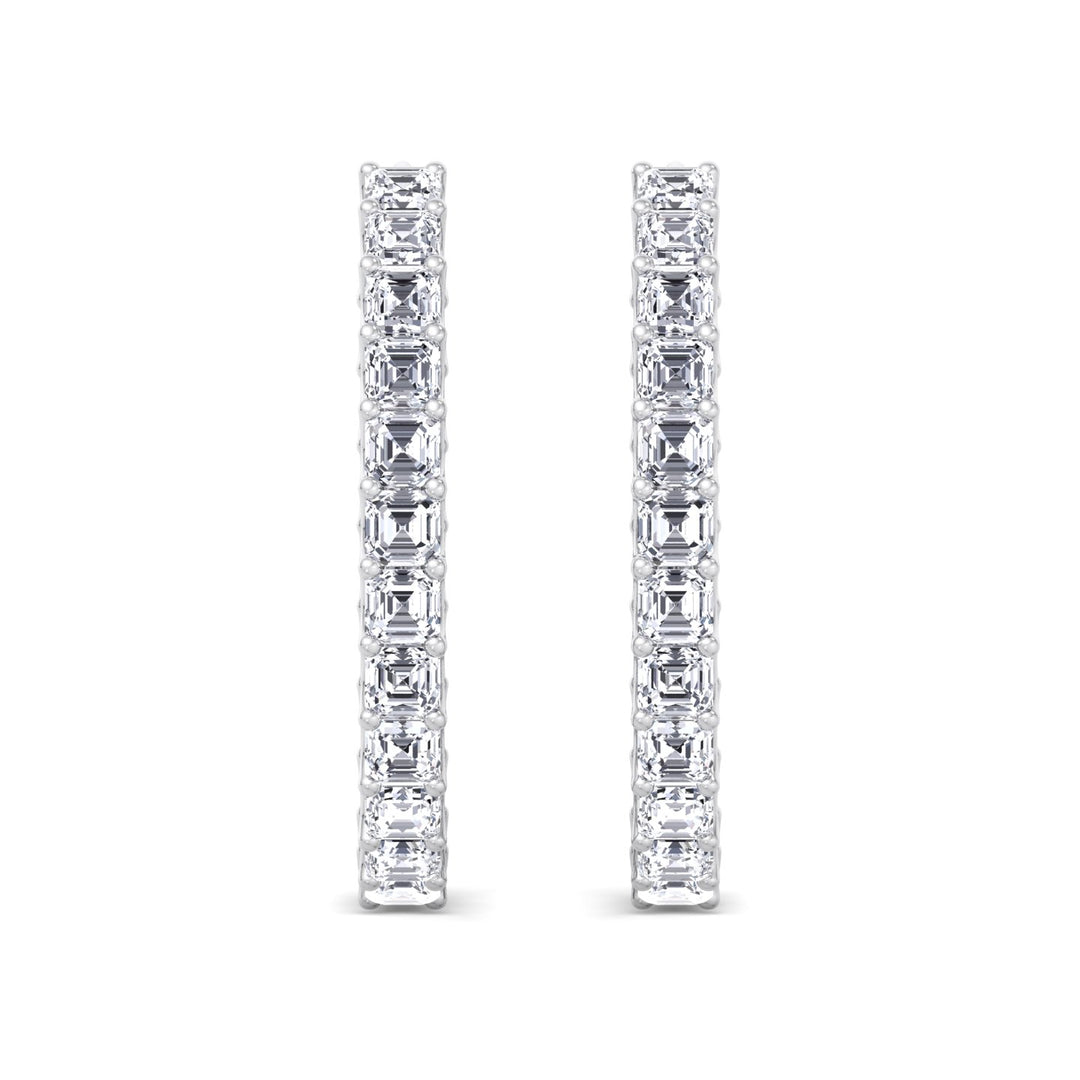 Inside Out Asscher Cut Natural Diamond Hoop Earrings White Gold