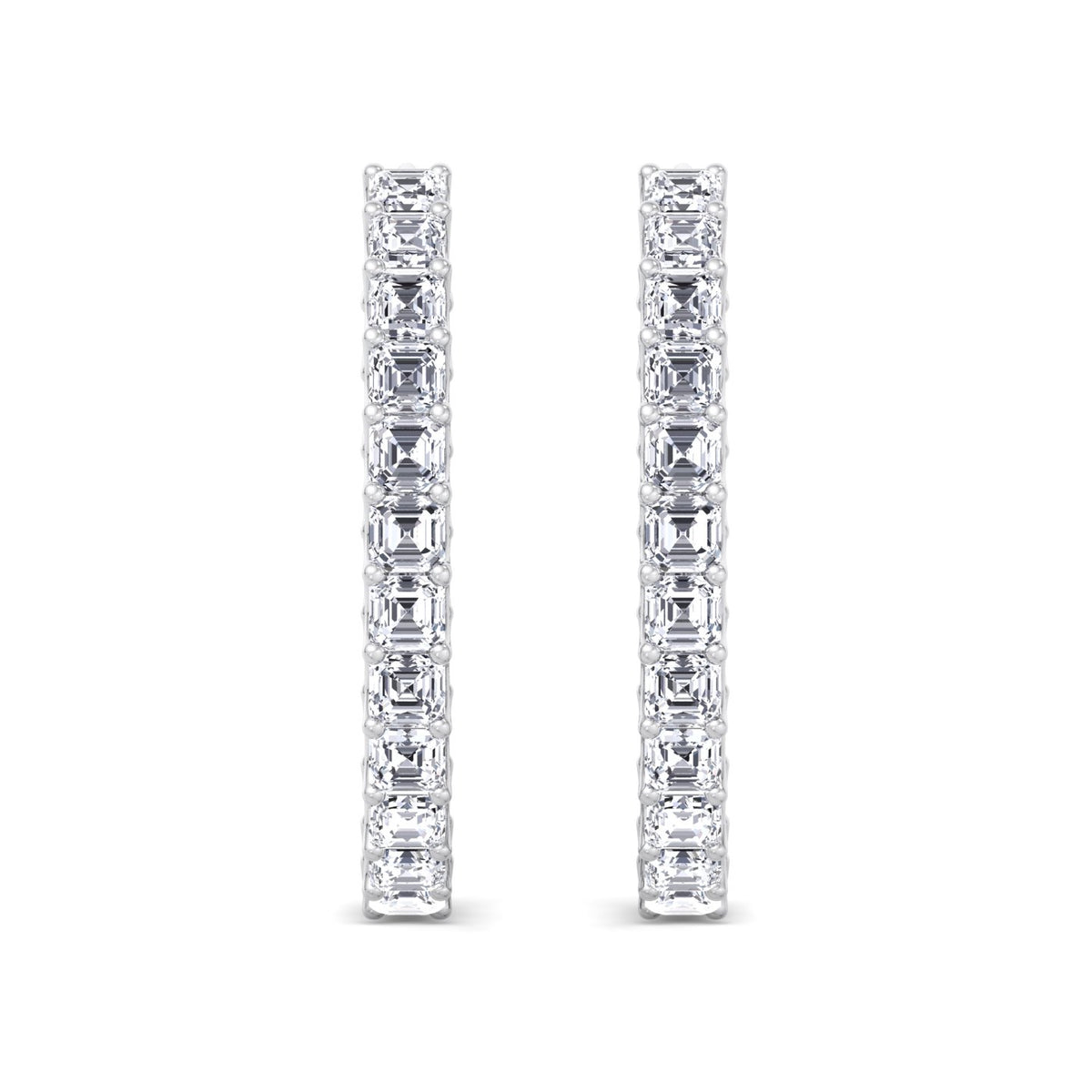 Inside Out Asscher Cut Natural Diamond Hoop Earrings White Gold