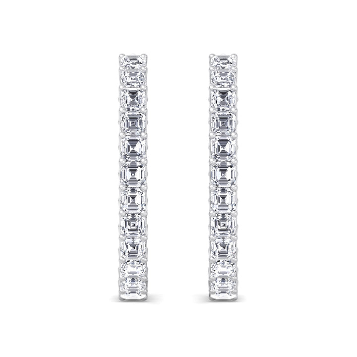 Inside Out Asscher Cut Natural Diamond Hoop Earrings White Gold