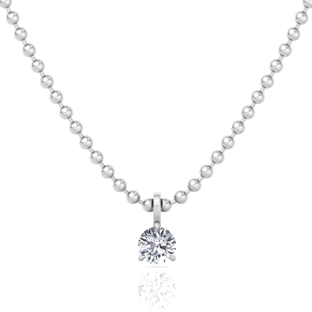 Natural Diamond Beaded Necklace with Round Pendant-14K-0.50CT-1CT-White Gold