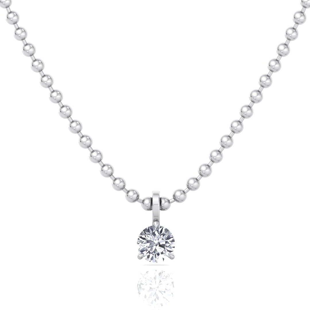 Natural Diamond Beaded Necklace with Round Pendant-14K-0.50CT-1CT-White Gold