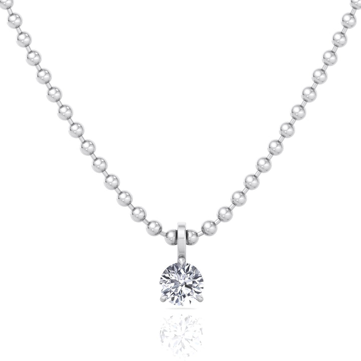 Natural Diamond Beaded Necklace with Round Pendant-14K-0.50CT-1CT-White Gold