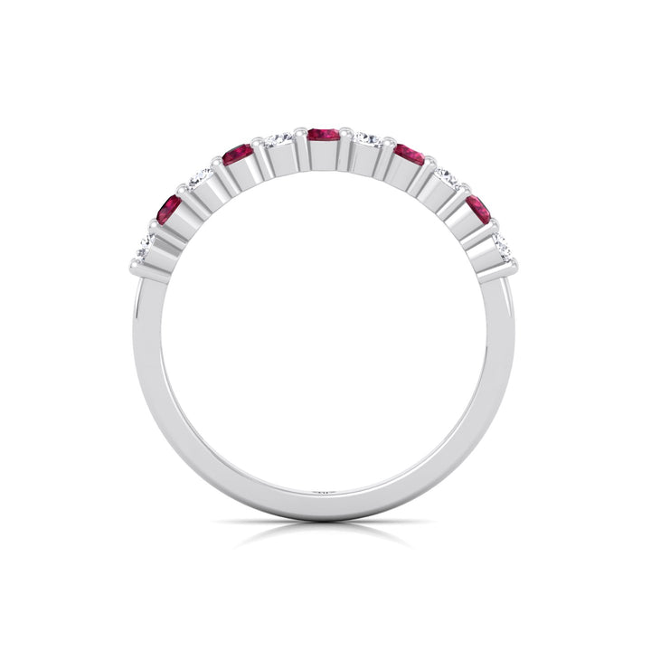 0.70CT Round Alternating Natural Red Ruby and Diamonds Halfway Eternity Band