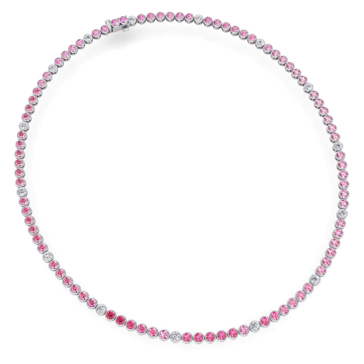 Bezel Set Natural Pink Sapphire Tennis Necklace with Diamonds
 White Gold 14K 