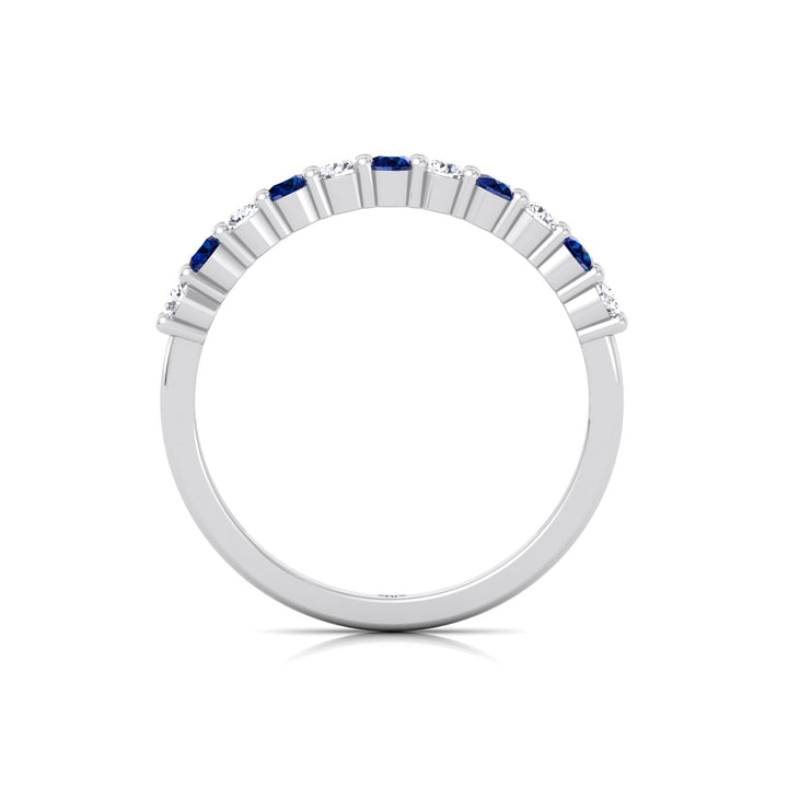 0.70CT Round Alternating Natural Blue Sapphire and Diamonds Halfway Eternity Band