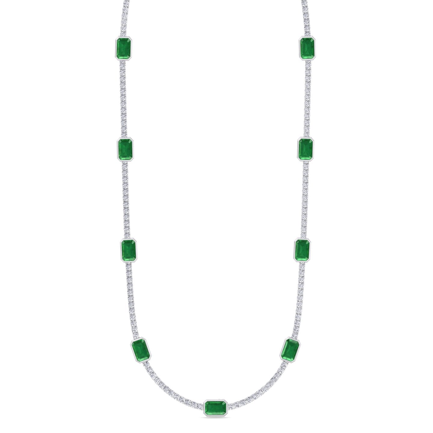 11CT Natural Diamond Green Emerald Station Necklace