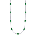 natural-diamond-green-emerald-station-tennis-necklace-14K-white-gold